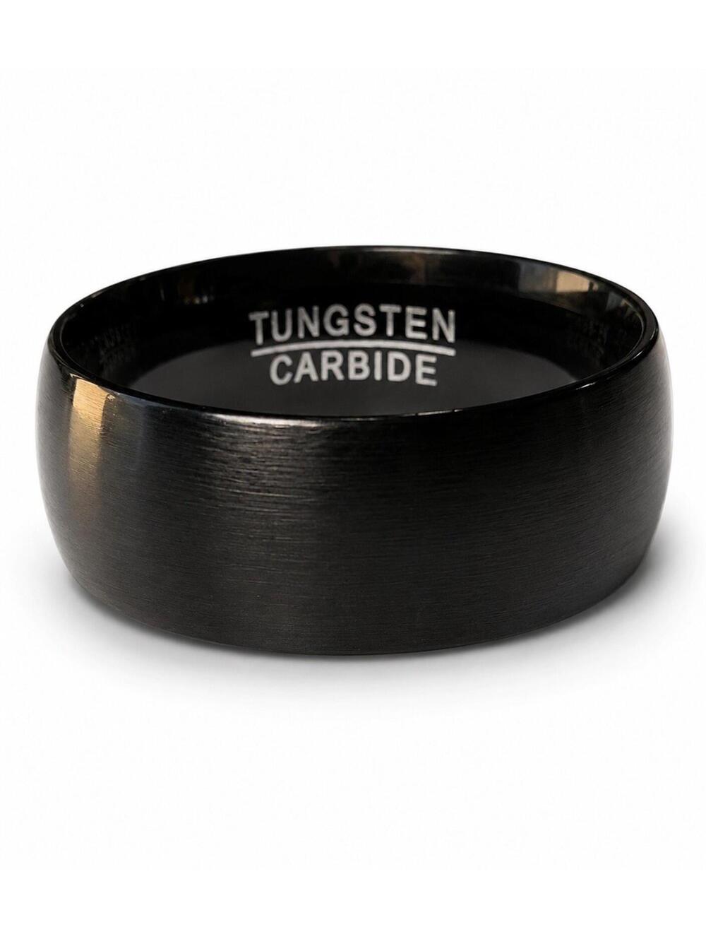 Tungsten Wedding Band Black Matte Brushed Comfort Fit Beveled Ring Men 8mm